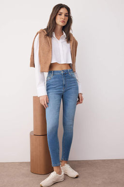 Siyah Vucudu Saran Esnek Yuksek Bel Skinny Jeans TWOSS25JE00051 - Trendyolmilla фото 12