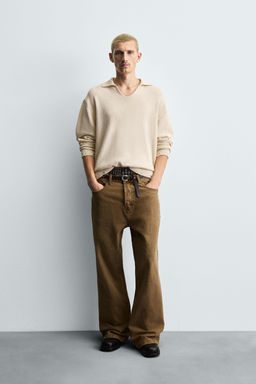KNITTED RIPPED-EFFECT POLO SHIRT