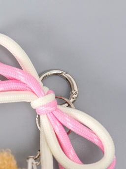 Брелок текстиль "Мишка с бело-розовым бантиком" бежевый 6х9,5х20 см