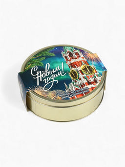 Подарочный набор новогодний в железной банке С Новым годом: монпансье 100 г, чай чёрный 50 г, варенье 30 г, открытка