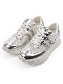 03-A143-3A GREY/SILVER Кроссовки летние женские (натуральная кожа, текстиль)