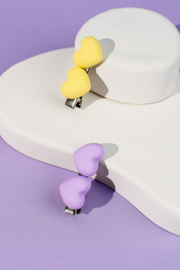 Набор заколок для волос зажим, арт. 71785 / 10 СЕРДЕЧКИ (в наборе: 2шт., 4 см, черный металл, полиметилметакрилат, цвет: жёлтый, сиреневый, подложка из мелованного картона + ПЭТ-пакет с европодвесом)