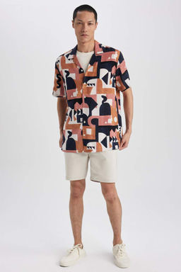 Рубашка обычного кроя с открытым воротником и короткими рукавами - Defacto фото 3