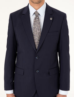 Lacivert Slim Fit %100 Y_n Tak_m Elbise