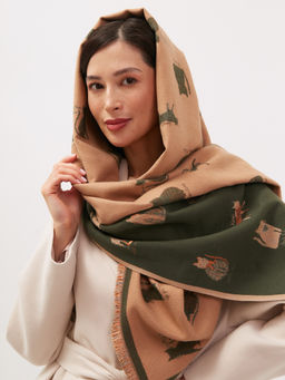 в составе шерсть Большой, мягкий, теплый двусторонний палантин с принтом