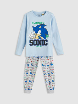 Bisiklet Yaka Sonic Bask?l? Erkek ?ocuk Pijama Tak?m?