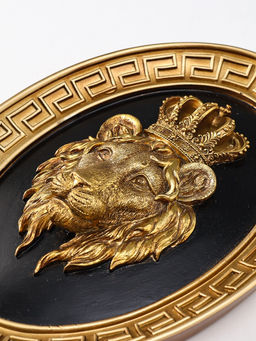 Панно интерьерное полистоун "Лев - царь зверей" чёрный с золотом 20х4,5х26,2 см