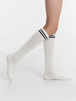 Цена за 5 пар! Гольфы для девочек белые с черными полосками