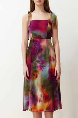 TRENDYOLMILLA Yesil Cicekli A Kesim Y?rtmacl? S?rt? Gipe Detayl? Sifon Astarl? Midi Dokuma Elbise TWOSS24EL00699 фото 15