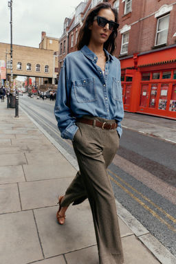 HERRINGBONE TROUSERS WITH BELT