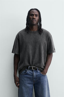 CAMISETA LAVADA ESTRUCTURA WAFFLE / Gris antracita