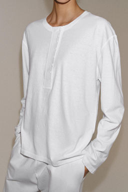 CAMISETA CUELLO PANADERO CON LINO / Blanco