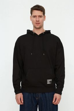 TRENDYOL MAN Bordo Kapusonlu Oversize/Genis Kesim Uzun Kol Etiketli Sweatshirt TMNSS21SW0221