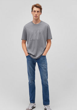 M Logo Bask?l? Gri Tisort - Mavi фото 2