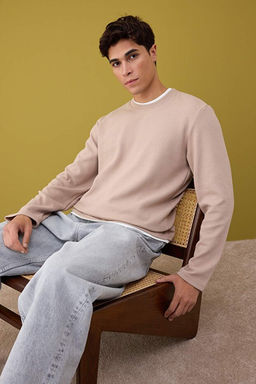 Bej Regular/Normal Kesim Dokulu Basic Sweatshirt TMNAW22SW0658