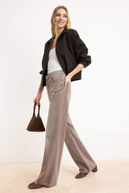 Ac?k Kahverengi DOKUMLU Vintage Y?kama Yuksek Bel %100 Pamuk Wide Leg Jeans TWOSS26JE00172 - Trendyolmilla фото 4