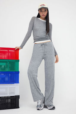 Antrasit Yumos Wide Leg/Genis Paca Baglama Detayl? Esnek Orme Pantolon TWOAW26PL00025