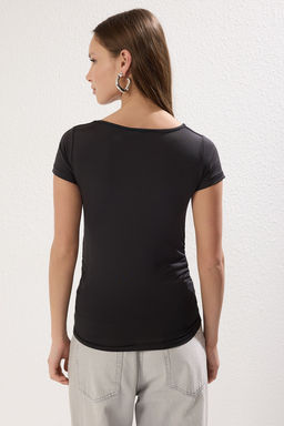 Siyah Duz Fitted/Vucuda Oturan Esnek Orme Bluz TWOSS25BZ00264 - Trendyolmilla фото 4