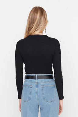 TRENDYOLMILLA Beyaz Fitted/Vucuda Oturan Dik Yaka Fitilli Alttan C?tc?tl? Esnek Orme Body TWOAW20BD0011 фото 13