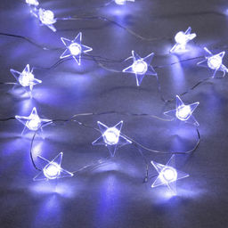 Гирлянда Нить 2 м, роса с насадками Звезда, IP20, серебристая нить, 20 LED, свечение белое, 2 режима, ААх2