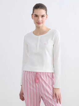 Bisiklet Yaka ?izgili Kad?n Pijama Tak?m