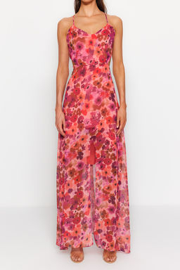 TRENDYOLMILLA Cok Renkli A Kesim Astarl? Pencere/Cut Out Detayl? Cicek Desenli Maxi Dokuma Elbise TWOSS20EL1270  фото 17