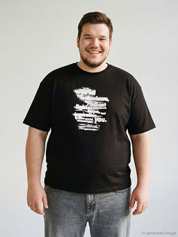 B?y?k Beden Bisiklet Yaka Bask?l? Erkek Ti??rt