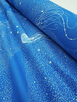 Вафельное полотно Морские обитатели цв.лазурный, ш.1.5м, хлопок-100%, 150гр/м.кв