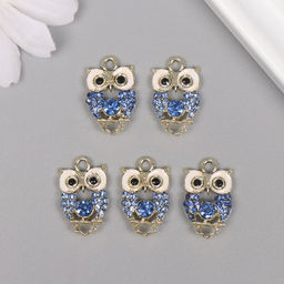Цена за 5 шт. Подвеска из металла «Сова» со стразами, золото 2.1×3×0.4 см