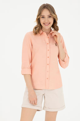 Женская базовая рубашка лососевого цвета с длинным рукавом