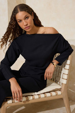 Siyah Kay?k Yaka Dar Kal?p Krep Dokuma Bluz TWOSS26BZ00089