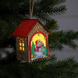 Ёлочная игрушка Домик со снеговиком, 11х8.5х7.5 см, 1 LED, от батареек, свечение тёплое белое