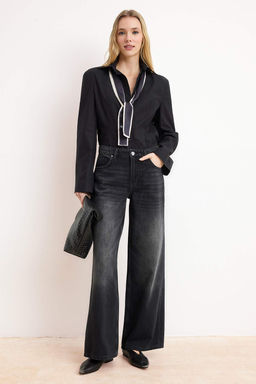 Premium Mavi Ozel Kumas DOKUMLU Yuksek Bel %100 Pamuk Wide Leg Jeans TWOSS26JE00136 - Trendyolmilla фото 7