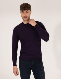 Mor Slim Fit Bisiklet Yaka Y_n Kar___ml_ Basic Triko Kazak - Pierre cardin фото 2