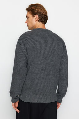 Antrasit Oversize Fit Genis Kal?p Bisiklet Yaka Basic Triko Kazak TMNAW23KZ00189