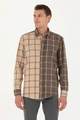 Мужская рубашка светло-хаки с длинным рукавом