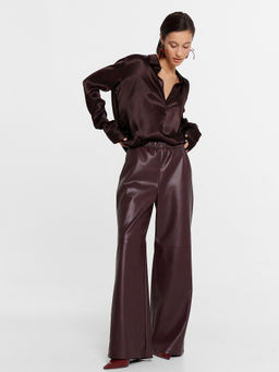 Брюки женские винно-красные из экокожи