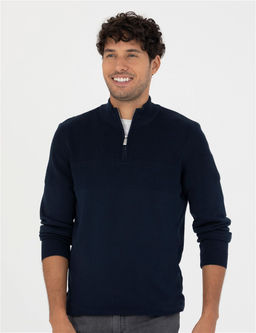 Lacivert Slim Fit Fermuarl_ Dik Yaka Triko Kazak - Pierre cardin фото 3