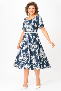 Платье Swallow 856 глубинно--синий в белый принт цветы  фото 5