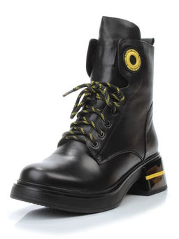 01-P514-3 BLACK/YELLOW Ботинки демисезонные женские (натуральная кожа, байка)