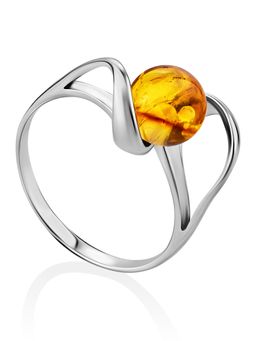 Красивое кольцо из серебра и натурального золотисто-лимонного янтаря Альдебаран
