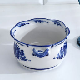 Бульонница с ручками Рябинушка H=7 см, 0.45 л, фарфор, гжель - Simaland фото 3