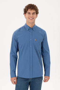 Мужская темно-синяя рубашка с длинным рукавом Неожиданная скидка в корзине