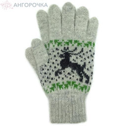 Светло-серые шерстяные перчатки с оленями