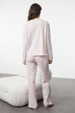 Trendyolmilla Pembe-Cok Renkli Pamuklu Ekoseli Uyku Bantl? Orme Pijama Tak?m? THMAW25PT00181  фото 10