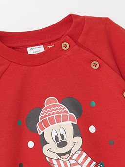 Bisiklet Yaka Mickey Mouse Bask?l? Erkek Bebek Sweatshirt ve Tayt 2li Tak?m