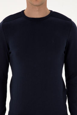 Erkek Slim Fit Bisiklet Yaka Lacivert Basic Kazak