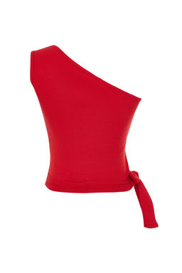 K?rm?z? Tek Omuz Fitted/Vucuda Oturan Baglama Detayl? Fitili Orme Bluz TWOSS22BZ1558