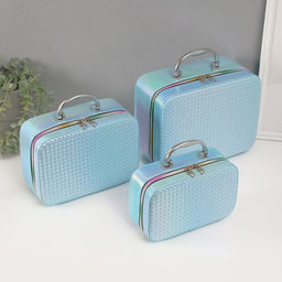 Набор шкатулок для украшений с зеркалом «Плетение», 3 шт., искусственная кожа, голубая