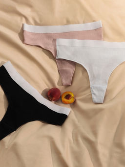 Трусы женские бразильяно MINAKU рубчик, набор 3 шт., размер 48-50, белые, бежевые, чёрные